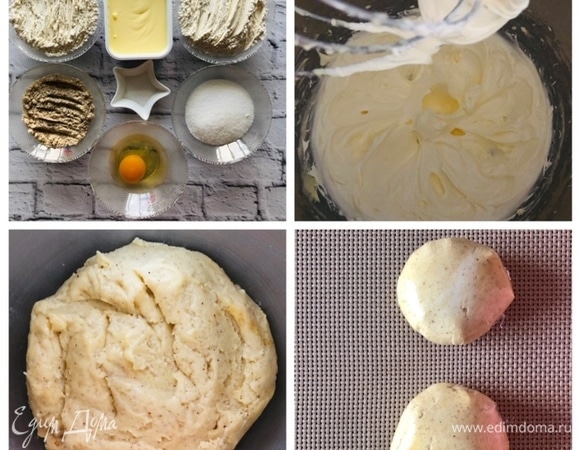 Я готовила чизкейк в раздвижной форме (26 см в диаметре и высотой 7 см). Сразу хочу заметить, что данного количества песочного теста мне хватило на мою форму. Автор рецепта утверждала, что ей хватает половины теста для того, чтобы сформировать основу и бортики в форме на 20 см и высотой на 5 см. Однако я для себя отметила, что в следующий раз буду готовить в форме 24 см или же увеличу количество исходных ингредиентов. Объясню почему: чтобы бортики чиза были чуть потолще, это необходимо для того, чтобы легче можно было перенести готовый чиз на сервировочное блюдо/подложку. У меня с одной стороны у чиза пошла трещина при переноске, что меня огорчило (не хватило немного толщины), хотя саму форму сняла легко, не повредив края. Это мои замечания. Возможно, когда я испеку около 1000 чизкейков, как автор, я тоже смогу похвастаться идеальными бортиками. Итак, печем основу чизкейка. Подготовим необходимые ингредиенты. В планетарном миксере на максимальной скорости взбить мягкое сливочное масло в пышный крем (около 10 минут). Добавляем сахар, миндальную муку, соль, пшеничную муку, немного взбиваем. В конце добавляем яйцо. Быстро перемешиваем и собираем тесто (долго месить не стоит песочное тесто, оно этого не любит). Разделить тесто пополам, обернуть пищевой пленкой и отправить в холодильник на 1 час (у меня ночь).