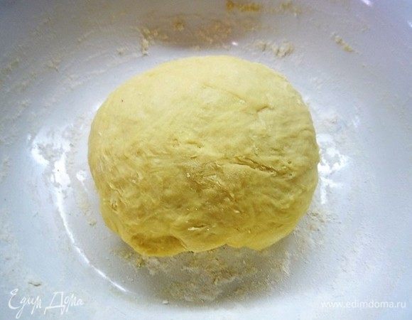 Замешиваем мягкое эластичное тесто. Накрываем чашку и убираем в теплое место на 1 час.