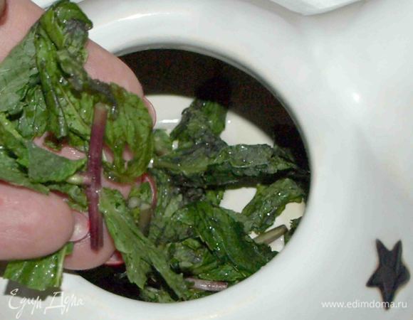 Воду доводим до кипения. Мяту промыть, порвать и положить в чайник или френч-пресс.