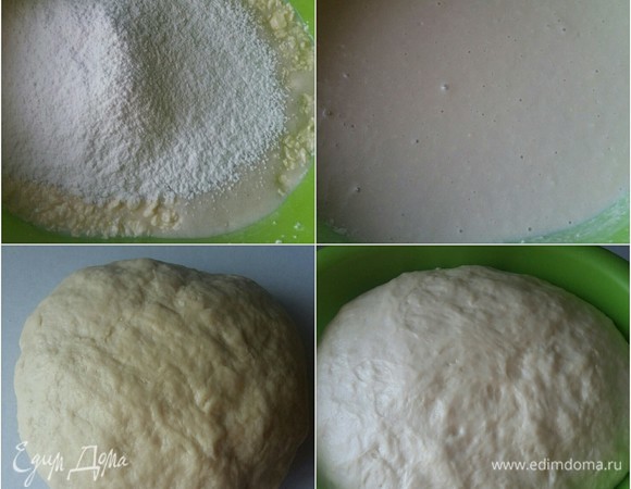 Отдельно смешать теплое молоко, сахар, соль, добавить 1 яйцо и 1 белок. Затем — размягченное сливочное масло, подошедшие дрожжи и муку. Муку я добавляю постепенно (400+100+100), может понадобиться еще грамм 50. Замесить мягкое эластичное тесто. Накрыть и оставить тесто на 1 час в теплом месте. Я, например, ставлю в микроволновую печь со стаканом кипятка.