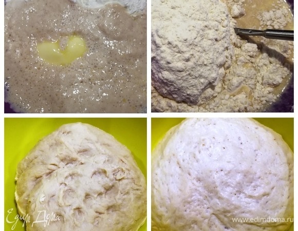 Начнем с приготовления теста. В теплом молоке разводим дрожжи и сахар. В подошедшие дрожжи добавляем сливочное масло комнатной температуры, яйцо, соль и крахмал. Перемешиваем и, постепенно добавляя муку, замешиваем тесто. Перекладываем тесто в чистую сухую емкость. Накрываем и оставляем минут на 30–40. За это время тесто хорошо подрастет.