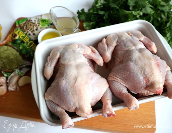 Приготовить все необходимое. Цыплят нужно взять охлажденных. Выдавить сок из лимона.