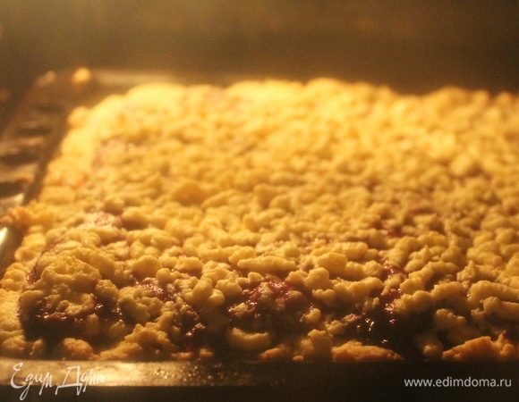 Выпекаем, как пирог, в духовке при температуре 180°C 20–25 минут. Готовый пирог разрезаем на небольшие квадраты (примерно 5х5 см). Печенье подавать с чаем или молоком. Приятного аппетита.