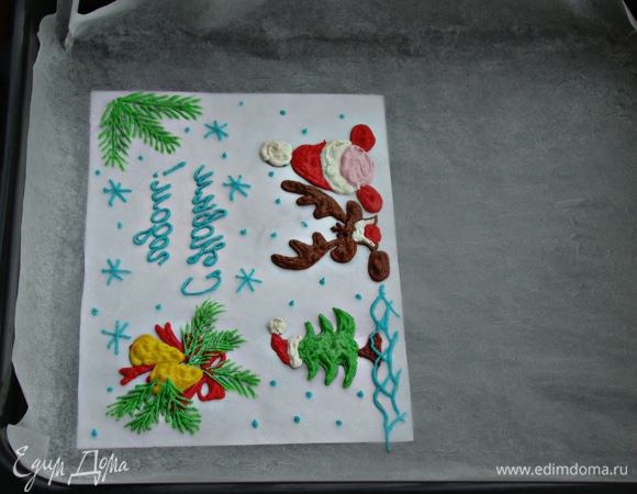 Готовый рисунок поставить в морозильную камеру примерно на полчаса.