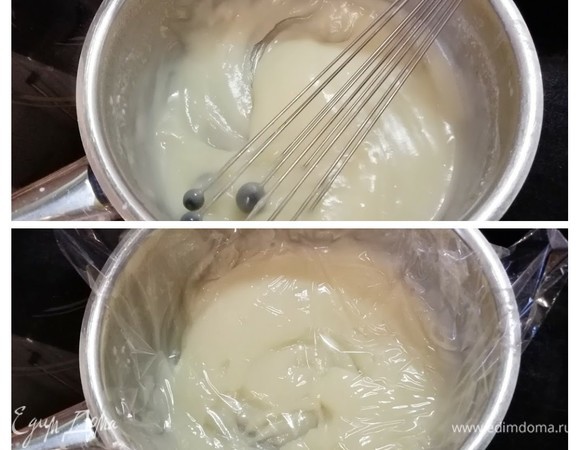 Для стартера смешать воду (холодную) с мукой, чтобы не было комочков, в кастрюле на маленьком огне, постоянно помешивая, довести до загустения. Накрыть пленкой непосредственно по поверхности и остудить.