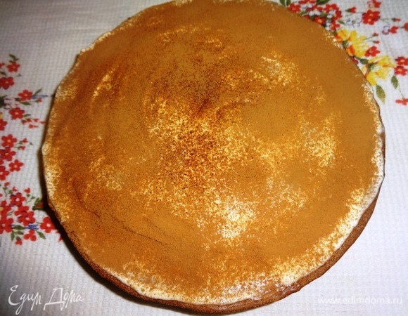 Соединить какао-порошок с корицей и через ситечко посыпать пирог.