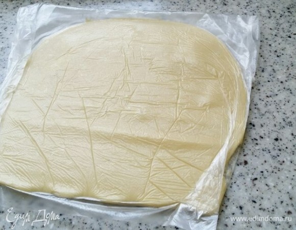 Сформируйте из теста пласт, заверните в пищевую пленку и отправьте в холодильник на 1 час.