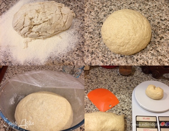 Замесить нежное тесто (муки может уйти чуть больше или чуть меньше, но не забивайте тесто мукой!). Миску смазать маслом, переложить тесто в миску, затянуть пленкой и поставить в теплое место на полтора часа. Спустя указанное время тесто обмять, разделить на колобки и сформировать булочки.