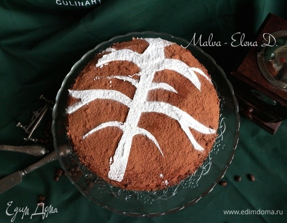 С помощью трафарета нанести нужный рисунок. Для этого необходимо просеять через сито на трафарет сахарную пудру. Делать это надо перед подачей к столу, покрытие пудрой недолговечно. Если вам требуется сохранить торт на больший срок, лучше воспользоваться для украшения шоколадной стружкой.