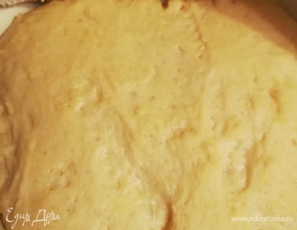 Оставим тесто на 1 час подниматься в теплом месте под чистым полотенцем.