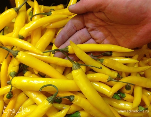 Нарезаю стручок перца чили (у меня желтый — он не очень острый, но дает хороший вкус).