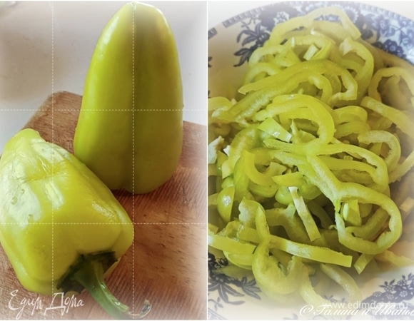 Пару-тройку перцев свежих добавить, тоже, знаете, лишним не будет. Режьте только потоньше.