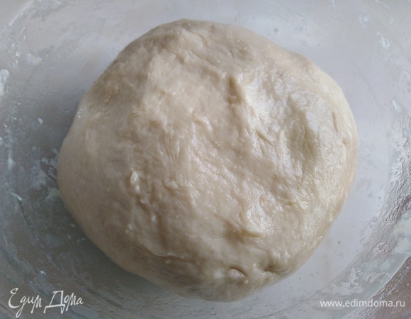 Вымешать тесто до эластичности сначала ложкой, затем — руками. Убрать под пленку в теплое место, накрыть полотенцем.