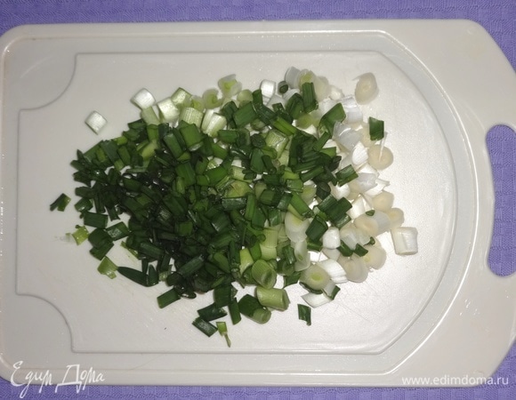 Зеленый лук вымыть, обсушить бумажным полотенцем, мелко нарезать.