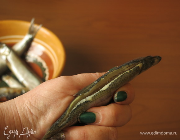 Делаем разрез по хребту рыбы.