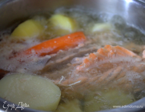 Я варила рыбный бульон, и овощи в нем варились вместе.