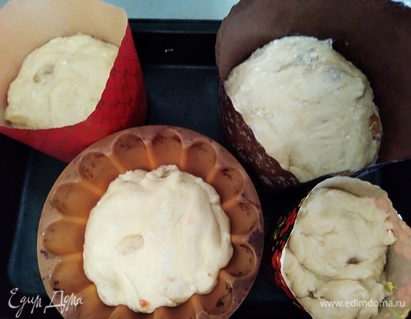 Разложить по бумажным формочкам, заполняя не более чем наполовину. Оставить на расстойку на 45 минут. Если формочки не бумажные, то их смазать маслом и посыпать мукой. Духовку разогреть до 180°C.
