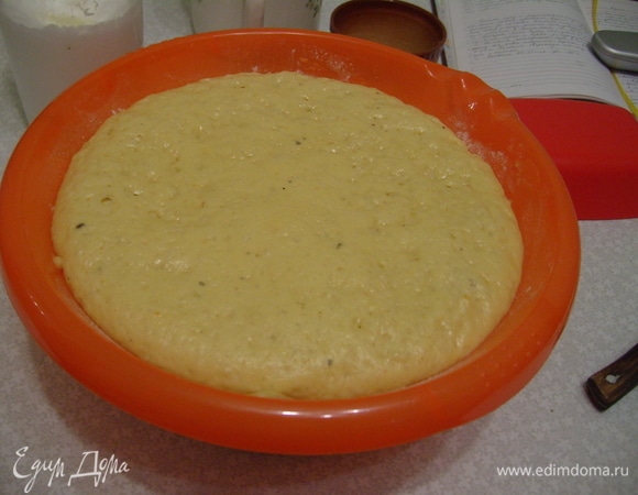 Накрыть миску с тестом пленкой и поставить в теплое место на 2 часа. Разделить тесто на 3 части, накрыть пленкой и снова оставить на 10 минут.