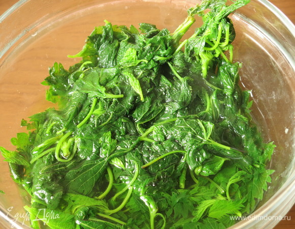 Вынимаем из отвара крапиву.