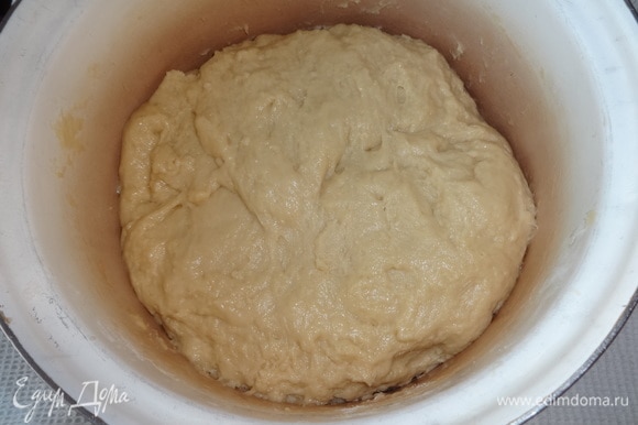 Понемногу добавляя в тесто растительное масло, руками хорошо вымесить тесто, примерно в течение 15–20 минут. Поставить тесто для подъема в теплое место. Я приспособила для этой цели микроволновку, которую предварительно разогрела.