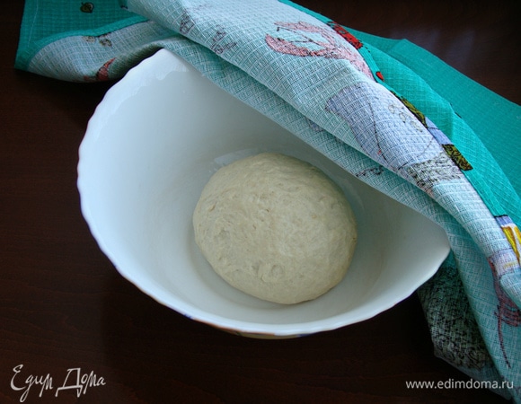 Замесить тесто. Смазать руки растительным маслом и тщательно вымесить тесто. Затем сформировать колобок и поместить в миску, смазанную растительным маслом. Накрыть салфеткой и поставить в теплое место примерно на час.