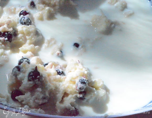 Затем добавить смородину, влить молоко и снова перемешать. Творожно-рисовую массу выложить в смазанную маслом форму.