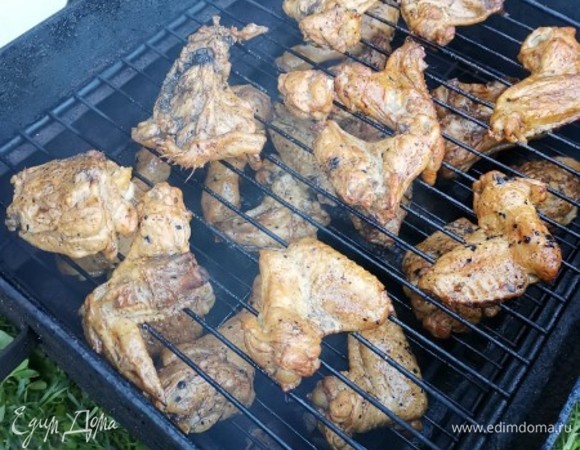 Подготовленные куски мяса выложить на решетки, накрыть крышкой и ставим на огонь минут на 25–30.