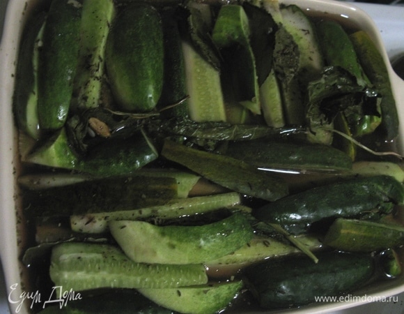 Заливаем огурцы отваром, оставляем на двое суток в холодильнике. Огурчики готовы. Если вам мало соли или сахара (в конце первого дня будет уже понятно), можно досолить. Всем приятного)