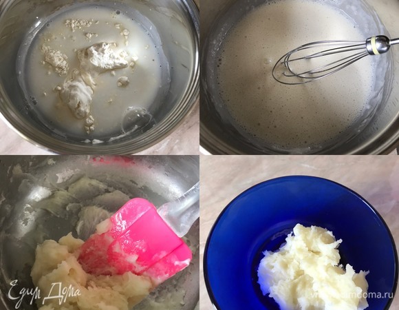 Сначала нам надо приготовить тан чжон (стартер) и дать ему остыть до комнатной температуры.<br />
Итак, в кастрюльке смешать воду, молоко и муку. Хорошо перемешать, у нас не должно быть комочков. Потом поставить смесь на медленный огонь и варить, помешивая, до загустения (3–5 минут). Затем готовый стартер переложить в миску и остудить.