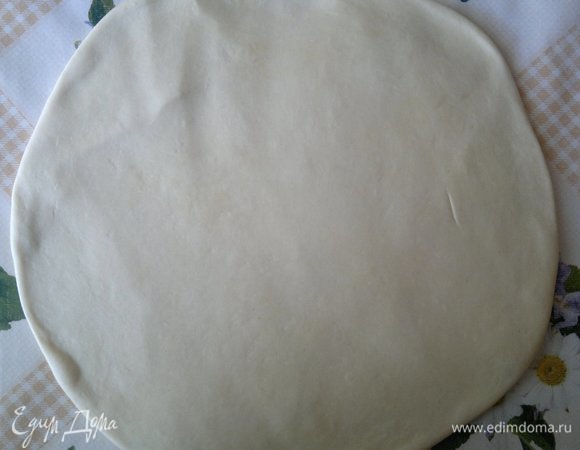 Тесто раскатать в круглый пласт по размеру формы с бортиками 4–5 см.