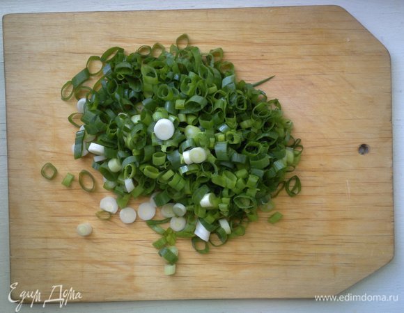 Зеленый лук почистить, вымыть, обсушить, мелко нарезать.
