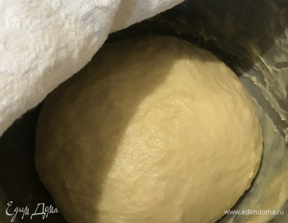 Из готового теста сформировать шар и поместить в чашу. Накрыть полотенцем и оставить на 1,5 часа в теплом месте.