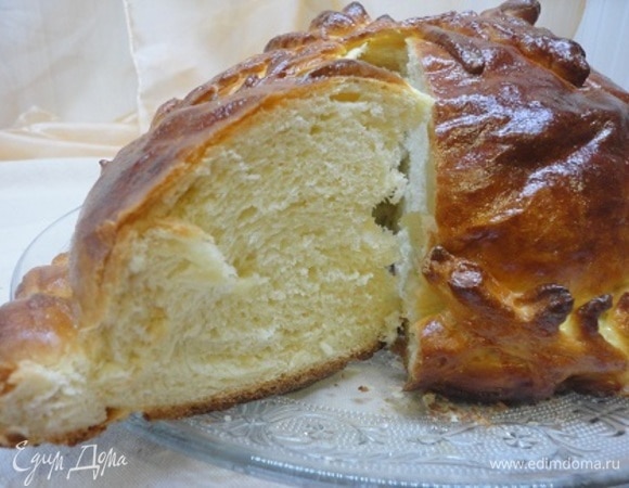 Дать полностью остыть. Теперь можно нарезать. Вот такой каравай внутри.