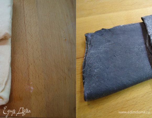 Затем сложить поперек на 1/3 теста.