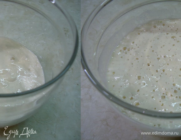 Для приготовления опары на закваске пшеничную закваску (активную), воду и муку смешать до однородности. Брожение — в течение 10–12 часов при комнатной температуре.