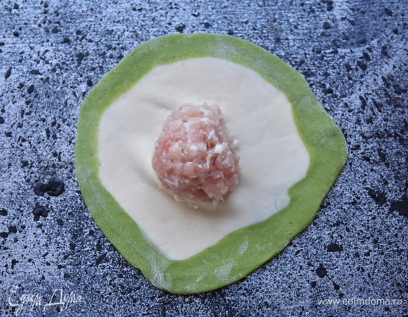 В центр лепешки из теста выложить начинку.