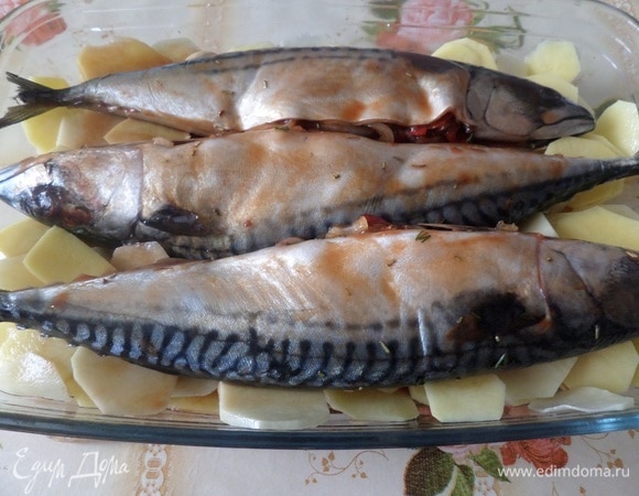 Поверх картофеля выкладываем рыбу.