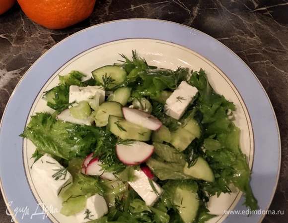 Все ингредиенты соединить, добавить соль по вкусу, заправить оливковым маслом. Свежий и хрустящий критский салат готов. Прекрасный гарнир к мясу и птице, можно подавать и в качестве самостоятельного блюда. Приятного аппетита!