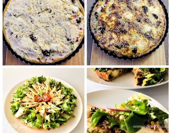 И последний штрих — распределяем нашу заливку поверх овощей. Я это делала ложкой. Отправляем киш выпекаться в разогретую до 170–180°C духовку на 35–45 минут (в зависимости от духовки и размера киша, а также от начинки). Моя практически была готова, поэтому время в основном нужно было для заливки. Начинку можно придумать самую разнообразную: и с рыбой, и с мясом, и с копченой грудкой. Ищите свои предпочтения, и каждый раз киш будет на ваш вкус.