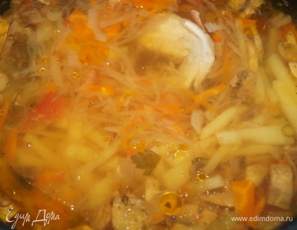 Закройте крышку и клапан, включите вилку в розетку. Когда время варки закончится, отключите вилку из розетки, подождите минут 10. Откройте крышку, перемешайте ваше блюдо половником.