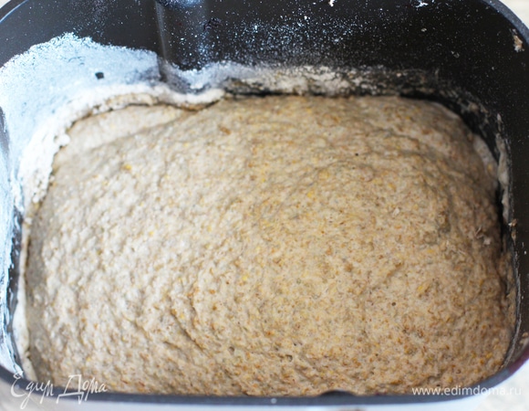 Из опары взять 500 г, остальное добавить к рабочей закваске и отправить на хранение. Все ингредиенты выложить в дежу, включить программу «Ржаной хлеб» (3 ч 30 минут). Если не уверены, что ваша закваска сильная, подстрахуйтесь, добавив щепотку сухих дрожжей в тесто. У меня тесто поднялось хорошо и ровно.