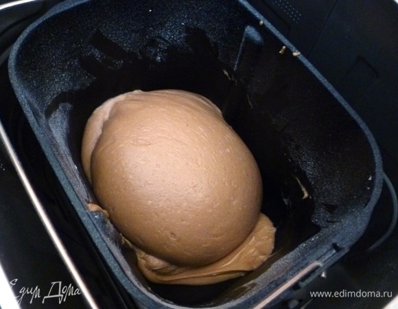 В конце замеса тесто заметно увеличилось, стало гладким, податливым. Теперь можно печь коврижку. Так как тесто липковатое, то руки и стол припылить мукой. Раскатать тесто толщиной 1–1,5 см. Для удобства тесто лучше разделить на 2–3 куска. Выложить тесто на бумагу для выпечки или силиконовый коврик, проколоть в нескольких местах деревянной шпажкой и смочить верх водой, применив кисточку. Разогреть духовку до 200°C и выпекать коврижку 25–30 минут до легкого румянца.