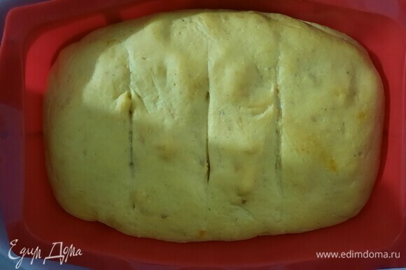 Когда тесто увеличилось в размере, разогреваем духовку до 180°C и оставляем печься хлеб на 25 минут.