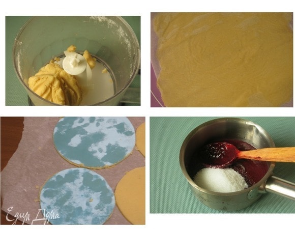 Вливаем в тесто яйцо и перемешиваем до образования шара. Перекладываем на пергамент, накрываем вторым и раскатываем до толщины 3 мм. Убираем на 4–6 часов в холодильник. Вырезаем кружок под форму (или 6 кружков диаметром б–7 см, или под вашу форму), перекладываем его на коврик перфорированный, ставим на 1 час в морозильник (у меня не было перфорированного коврика, использовала обычный). Духовку нагреваем до 160°C, режим «конвекция». Выпекаем сразу из морозильника в течение 16–18 мин. Остужаем и выкладываем в формы (форму). Если готовите в одной большой форме, то ингредиенты можно уменьшить вдвое. Мука — 58 г, миндаль — 7 г, сахар — 20 г, масло — 33 г, яйца — 12 г, соль. Начинаем готовить прослойку из ягод (фруктов). Готовим пюре из сливы: провариваем сливу, перетираем через сито, даем остыть до комнатной температуры и отмеряем 220 г. Смешиваем с 70 г сахара.