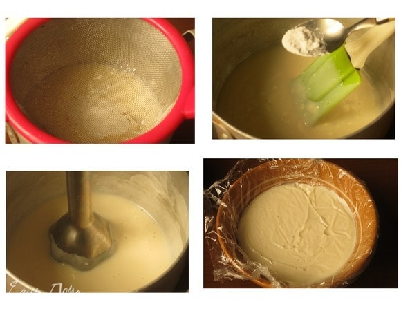 Процеживаем сливочную массу через сито на шоколад, перемешиваем, добавляем краситель и пробиваем блендером. Накрываем пленкой, убираем в холодильник на 10–12 часов. Перед нанесением на десерты прогреваем в микроволновке до 30°C и еще раз пробиваем блендером.