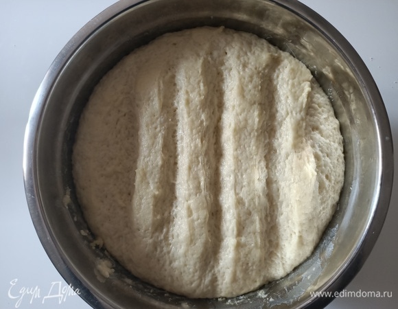 Дрожжи развести в теплом молоке. Смешать муку, соль и оливковое масло. Постепенно добавляя молоко (250–300 мл), замесить гладкое тесто. Переложить его в глубокую миску, сверху сделать пару надрезов, накрыть пищевой пленкой и поставить в теплое место на 2–3 часа, тесто должно увеличиться в объеме в 2–3 раза.