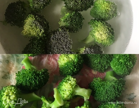 Бланшировать брокколи 2–3 минуты, затем достать и перенести на бумажное полотенце.