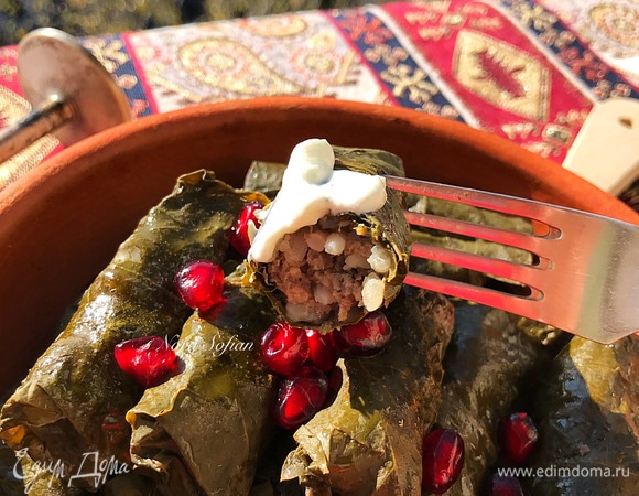 Очень вкусно с долмой или просто с овощами и лепешками. Рецепт долмы можно посмотреть тут: https://www.edimdoma.ru/retsepty/142249-dolma.