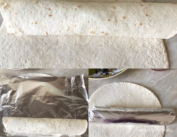 Готовый ролл я всегда заворачиваю в фольгу, так его удобно брать с собой на перекус.