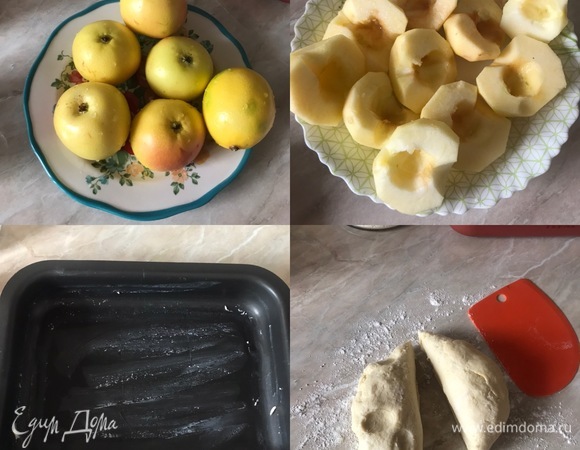 Духовку нагреть до 180°C. Яблоки лучше брать мелкие, они должны быть одного размера. Итак, форму для выпечки размером 26*21 слегка смазать маслом. Яблоки очистить от кожуры, разрезать пополам и вынуть сердцевину. Переложить на тарелку и полить лимонным соком.